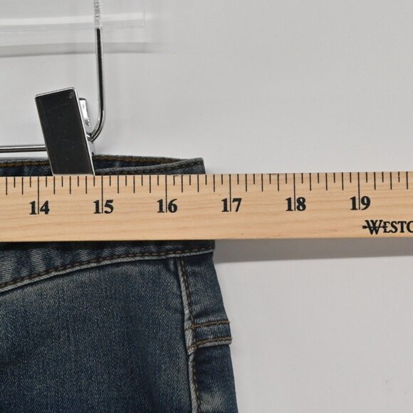 FREE PEOPLE Jeans Womens Sz 31 Dark Wash Distressed Busted Knee Mid Rise Skinny - Picture 10 of 12